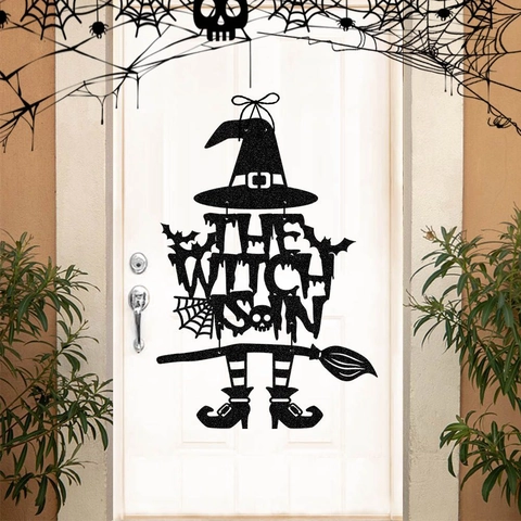 Decorazione Per Porta Strega Halloween Carta Luccicante Cartello The Witch Is In Per Festa