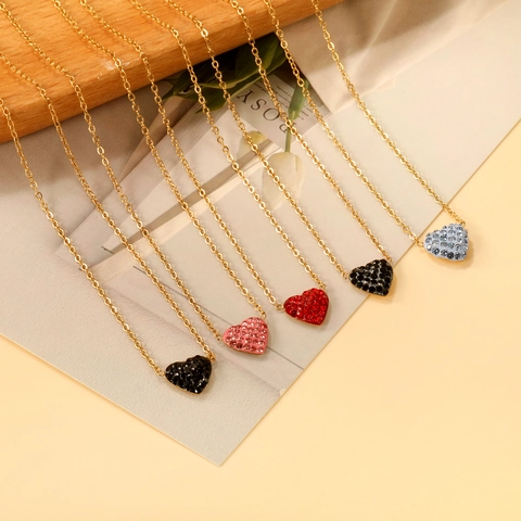 Herzanhänger Halskette Edelstahl Straßsteine Micro Pave Vergoldet Antiallergisch Eleganter Schmuck Für Frauen