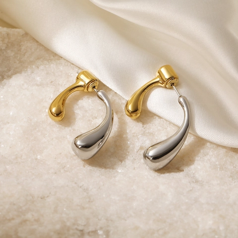 Water Drop Stud Earrings Two-Tone Gold Silver Geometric Minimalist Jewelry For Women With Stainless Steel Earring Post