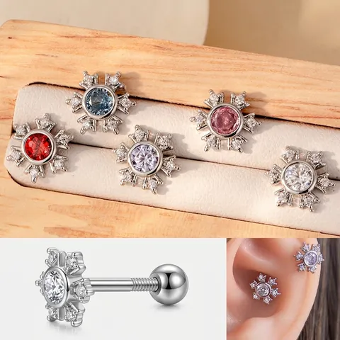 Orecchini A Fiocco Di Neve Acciaio Al Titanio Rame Zircone Vite Schiena Piatta Helix Cartilagine Piercing