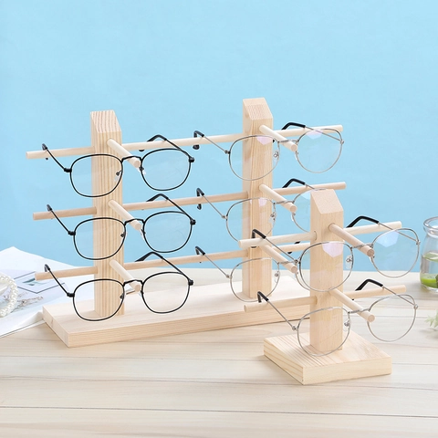 Sunglasses Display Stand Solid Pine Wood Eyeglasses Organizer Rack Multi Layer Desktop Holder Showcase Optical Frames Natural