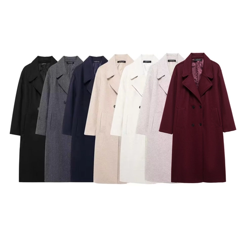 Dames Lange Wollen Jas Reverskraag Double Breasted Effen Kleur Casual Herfst Winter Mode Streetwear Jassen