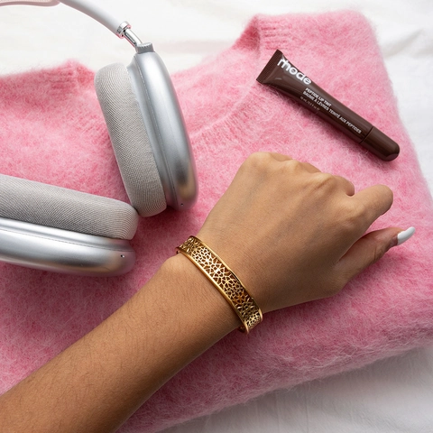 Brazalete De Puño Hueco Vintage Bañado En Oro De 18K Acero Inoxidable Impermeable Joyería Para Mujer