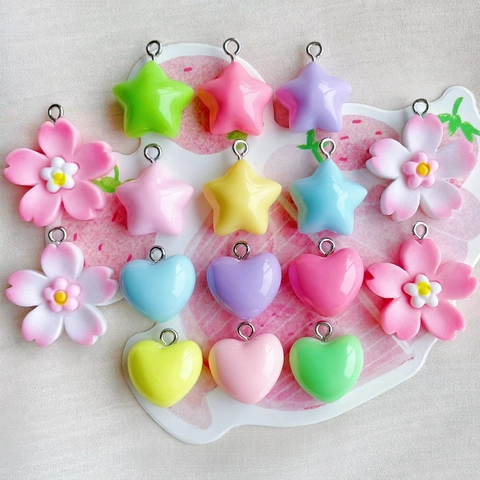Dijes De Resina Estrella Corazón Flor Con Pasadores De Metal Para Joyería DIY Colores Macarrón Dulces Colgantes