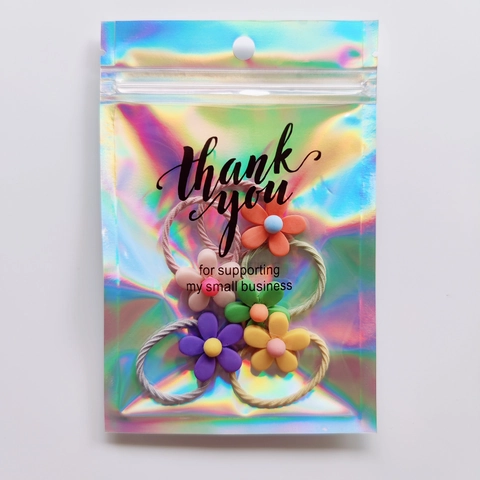 Holographic Laser Resealable Bags Thank You Small Business Packaging Jewelry Storage Pouches Rainbow Clear Zip Bags