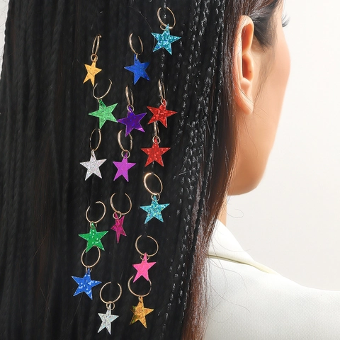 Anelli per Capelli Stella Pentagramma Colorati per Donna Simpatici Fermagli per Capelli Stella Glitter per Trecce Accessori per Capelli
