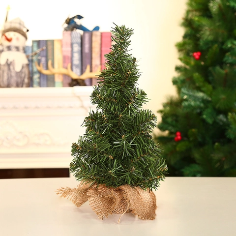 Mini Künstlicher Weihnachtsbaum Mit Jutebasis Tischdekoration Für Büro Zuhause Feiertag Schreibtisch Rustikaler PVC Kiefernbaum