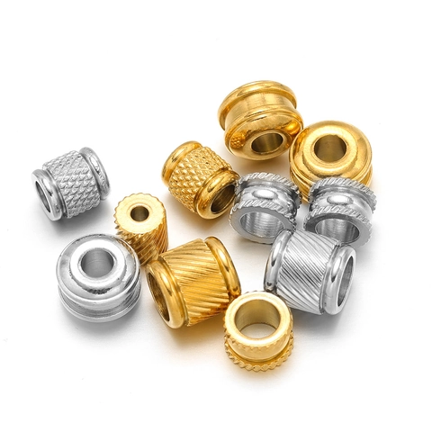 Stainless Steel Spacer Beads Twill Mesh Texture Cylinder Tube For DIY Jewelry Making Bracelets Necklaces Metal Charms