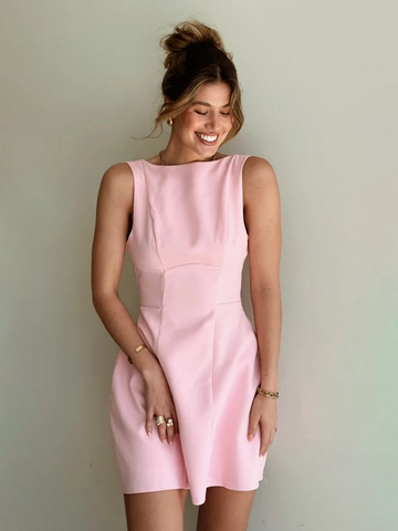 Abito Mini Senza Maniche Schiena Scoperta Donna Poliestere Elastan Vestibilità Aderente Vita Alta Elegante Festa Tinta Unita
