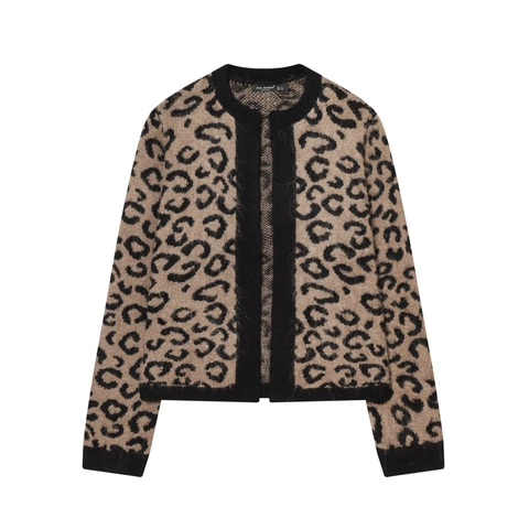 Dames Gebreid Vest Met Luipaardprint Pluizig Vest Met Lange Mouwen Casual Herfst Winter Top
