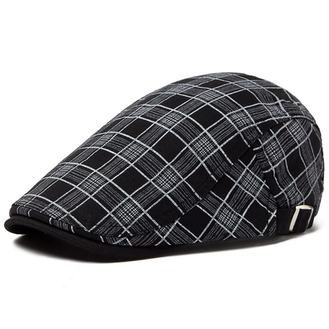 Men Plaid Ivy Cap Cotton Linen Thin Breathable Sunshade Newsboy Beret Vintage British Style Adjustable Hat