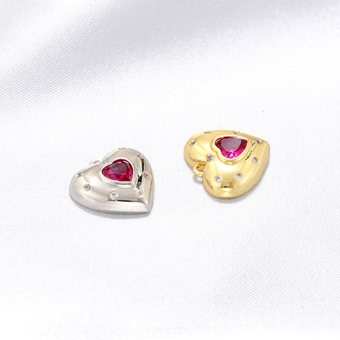 Pendente Cuore Rame Placcato Oro Zirconia Rossa DIY Accessorio Gioielli Dolce Stile Ins Per Donne