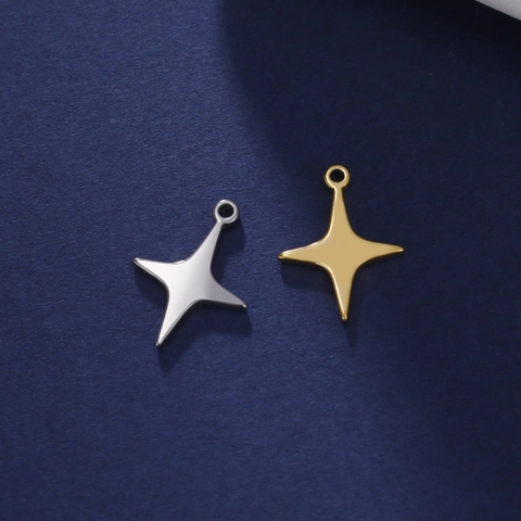 Minimalist Stainless Steel Four Pointed Star Pendant For DIY Jewelry Making Polished North Star Charm Accessories For Women Men Jewelry