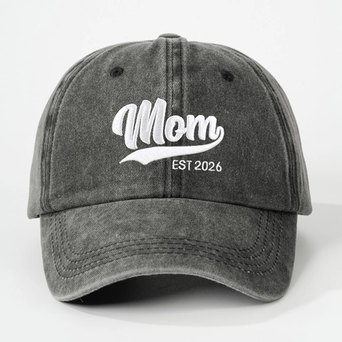 Washed Cotton Baseball Cap Embroidered Dad Mom EST 2026 Retro Adjustable Sun Hat For Parents Commemorative