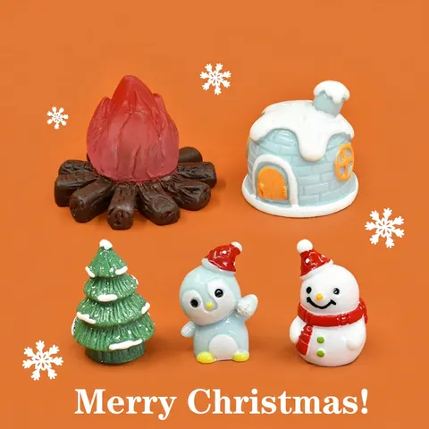 Miniatures De Noël En Résine Bonhomme De Neige Pingouin Igloo Feu De Joie 3D DIY Artisanat Décoration Festive Ornements Bureau