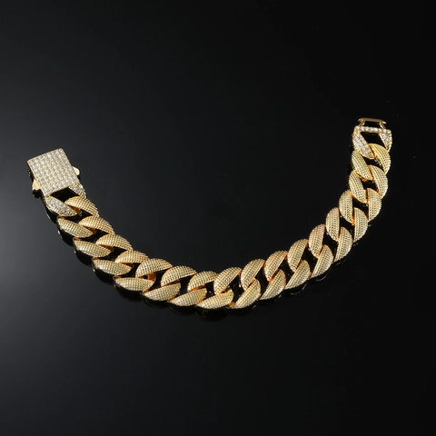 Heren Hip Hop Cuban Link Armband Iced Out Strass Ingelegde Legering Ketting Streetwear Persoonlijkheid Sieraden Goud Zilver Kleur