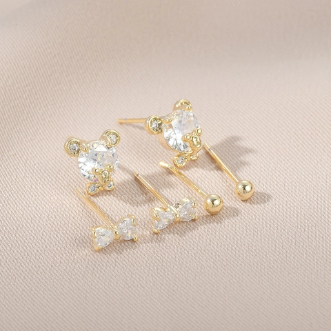Bär Schleife Kugel Ohrstecker Kupfer Zirkonia Einlage Mit 925 Sterling Silber Ohrpfosten Süßer Schmuck Für Frauen