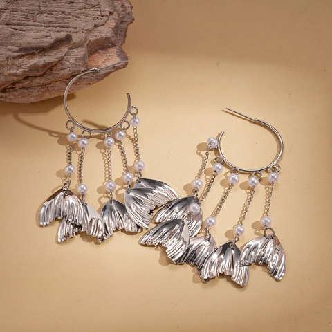C Hoop Quasten Ohrringe Mit Künstliche Perlenimitation Fishtail Anhängern Und Silber Ohrstecker Elegante Mode Schmuck Für Damen