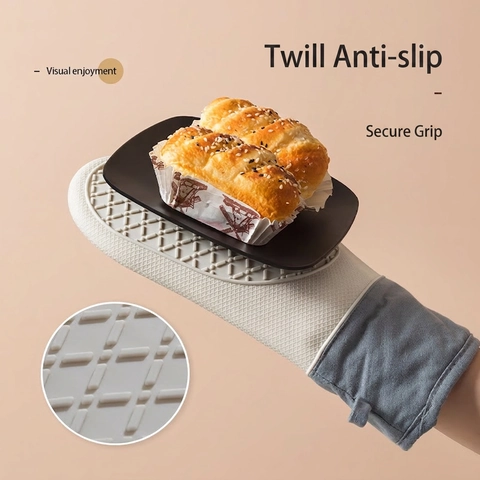 Silicone Oven Mitts Heat Resistant Cotton Lined Non-Slip Cooking Gloves For Microwave Baking Kitchen Waterproof
