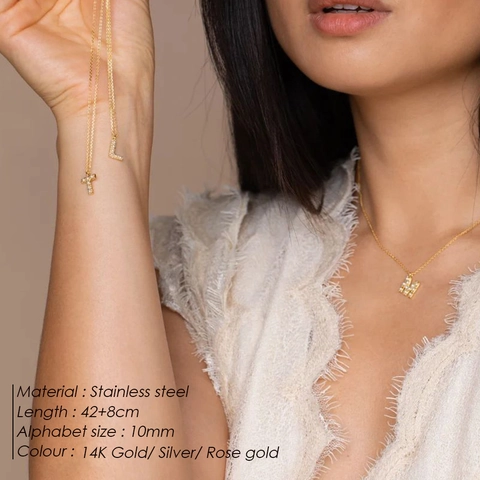 Fashion Stainless Steel Alphabet Pendant Necklace With Artificial Pearl Gold Silver Personalised Name Choker For Women Jewelry