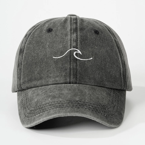 Washed Cotton Baseball Cap Vintage Distressed Dad Hat Wave Embroidery Sun Protection Outdoor Adjustable For Men Women