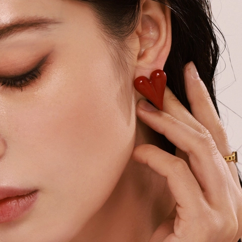 Heart Stud Earrings Stainless Steel Enamel Glaze PVD Plating Fashion Niche Ins Style Elegant Jewelry For Women