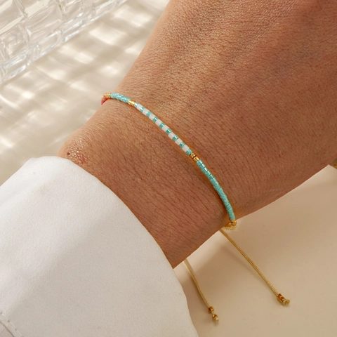 Handmade Miyuki Seed Bead Bracelet For Women Adjustable Rope String Gold Bead Charm Bohemian Minimalist Fashion Jewelry Gift