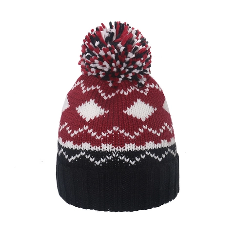 Berretto Invernale Beanie Con Pompon Acrilico Foderato In Pile Termico Jacquard Geometrico A Maglia Per Uomo Donna