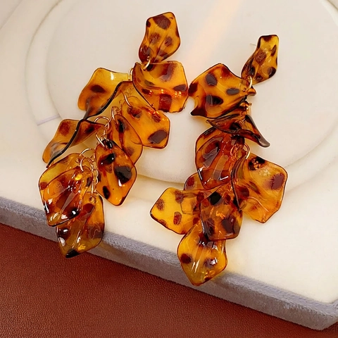 Orecchini Lunghi Petali Tartarugati In Acrilico Con 925 Sterling Silver Earring Post Retro Frangia A Strati Per Donne