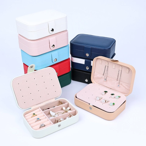 Portable Jewelry Box Double Layer PU Leather Storage Case Travel Organizer For Earrings Rings Necklaces Waterproof Display