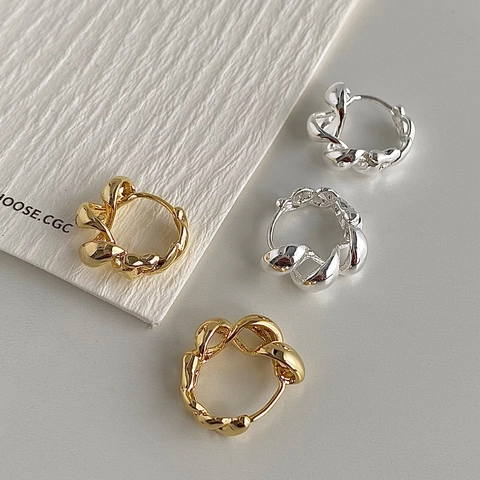 Französisch Vintage Gedrehtes Seil Creolen Für Damen Kupfer Material Mit 925 Sterlingsilber Ohrstecker-Stift Gold Silber Galvanisiert Geometrischer Schmuck