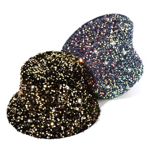 Damen Glänzend Irisierende Pailletten Anglerhut Mode Glitzer Sonnenschutz Faltbare Fischerkappe Für Party Täglich Outdoor Accessoire