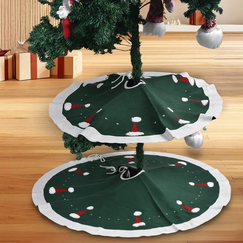 Weihnachtsbaumdecke Gestrickt Schneeflocke Muster Rund Teppich Matte Für Feiertag Party Dekoration Rot Grün