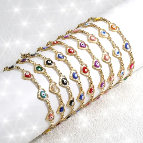 Elegant Titanium Staal Hart Boze Oog Armband Voor Dames Zoet Fris Verguld Kleurrijke Bedel Verstelbare Handketting Sieraden