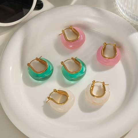 U-Shaped Hoop Earrings Stainless Steel 18K Gold Plated Resin Minimalist Waterproof Hypoallergenic Trendy Geometric Jewelry For Women