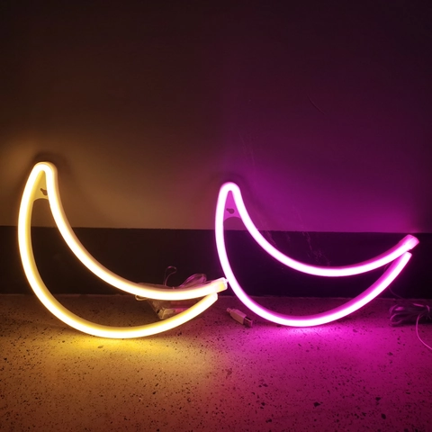 LED Moon Neon Sign Plastic Night Light Battery And USB Powered Wall Hanging Decoration For Bedroom Kids Room Nursery Decor