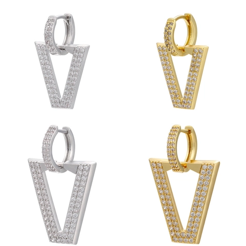 Pendientes Colgantes en Forma de V de Latón con Micro Incrustaciones de Circonia Chapado en Oro Plata Joyería Geométrica Mujer