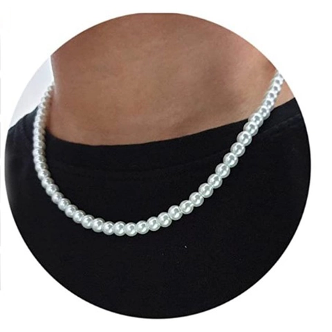 Minimalist White Round Artificial Pearl Necklace For Men And Women ABS Synthetic Artificial Pearls Alloy Clasp Fashion Jewelry Neck Chain