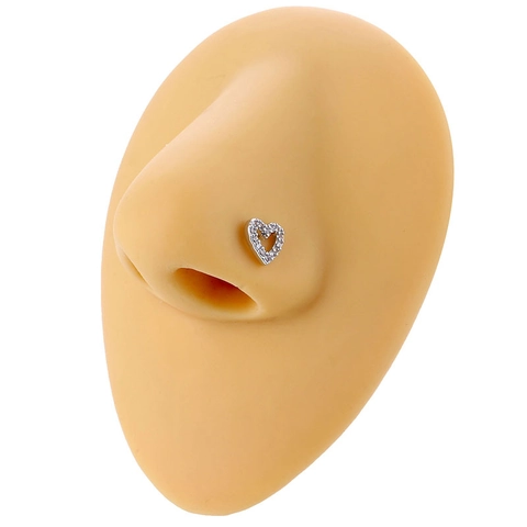 Piercing de Nariz de Cobre con Forma de Corazón Estrás Poste en L Joyería de Perforación Corporal Mujeres Hombres Oro Plata