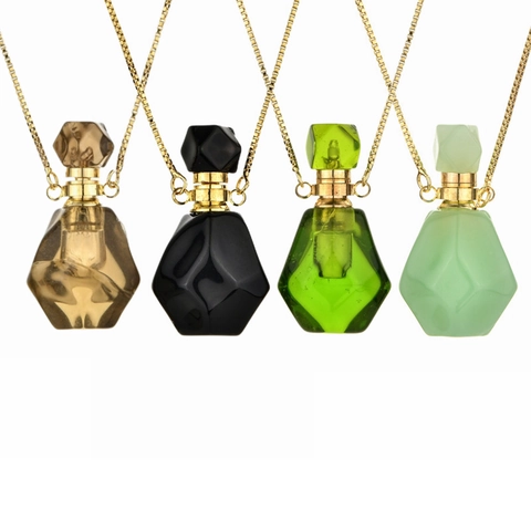 Perfume Bottle Pendant Necklace Natural Crystal Gemstone Essential Oil Diffuser Aromatherapy Jewelry Box Chain For Women