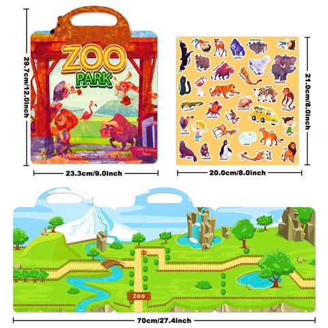 Reusable Jelly Sticker Book For Toddlers Zoo Theme Cartoon Animal DIY Quiet Book Waterproof Early Educational Toy For Kids Gift