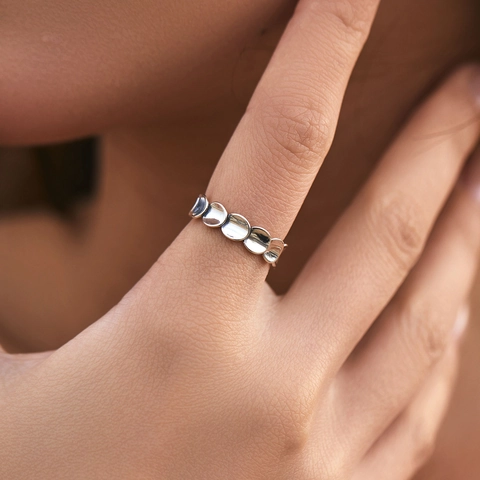 925 Sterling Silver Adjustable Opening Ring Irregular Fish Scale Oval Metal Pieces Minimalist Geometric Jewelry Women