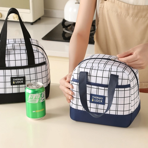 Borsa Da Pranzo Isolata Tessuto Oxford Gingham Impermeabile Grande Capacità Per Picnic Ufficio Scuola