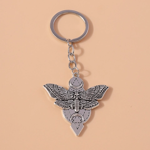 Portachiavi Gotico Vintage in Metallo con Falena e Scheletro Simbolo Geometrico Fasi Lunari per Zaino Borsa Regalo Halloween