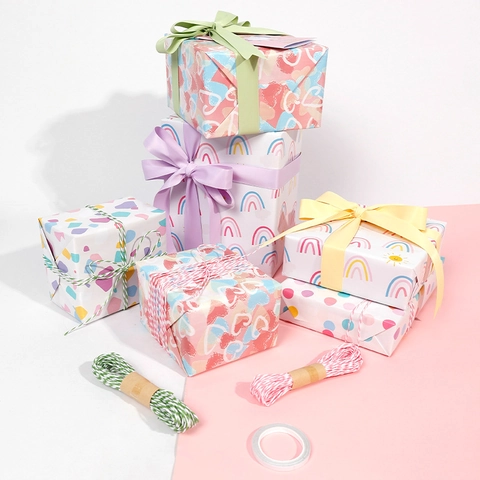 Gift Wrapping Paper Roll Art Paper Rainbow Heart Star Polka Dot Pattern For Birthday Party Valentine's Day Decorations