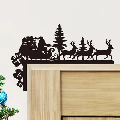 Weihnachts Türrahmen Aufkleber Weihnachtsmann Rentier Schlitten Silhouette L-Form PVC Dekor Für Fenster Wand
