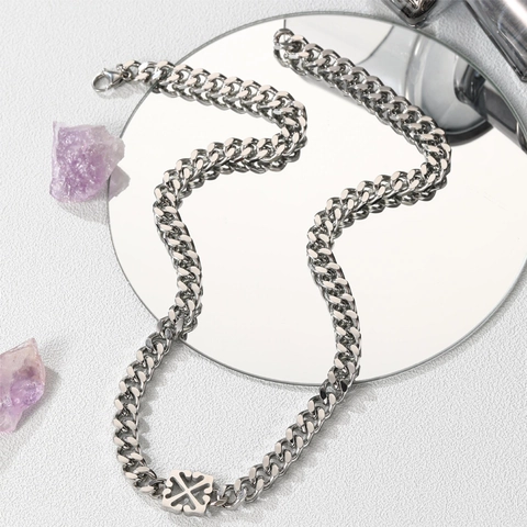 Collana A Catena Cubana Da Uomo Con Pendente A Croce Quadrata Acciaio Al Titanio Gioielli Hip Hop Streetwear