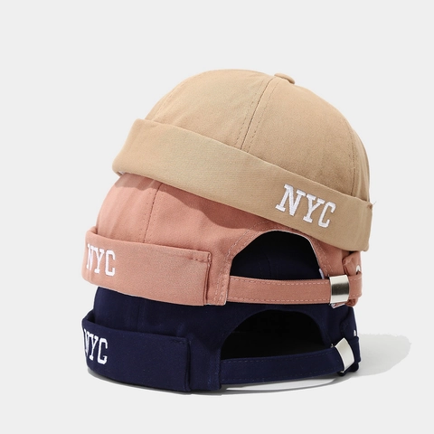 Gorro Docker Retro Algodón Beanie Sin Ala Bordado NYC Hebilla Metal Ajustable Streetwear Miki Hat