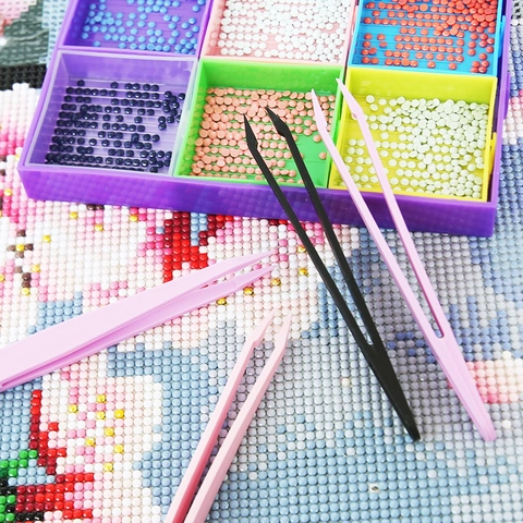 Colorful Plastic Tweezers Straight Curved Tips For DIY Diamond Painting Nail Art Handcraft Tools Multifunctional Accessory