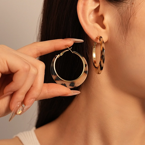 Retro Luipaardprint Hars Hoops Oorbellen Met Stalen Oorsteker Geometrisch Schildpadpatroon Vintage Stijl Voor Vrouwen